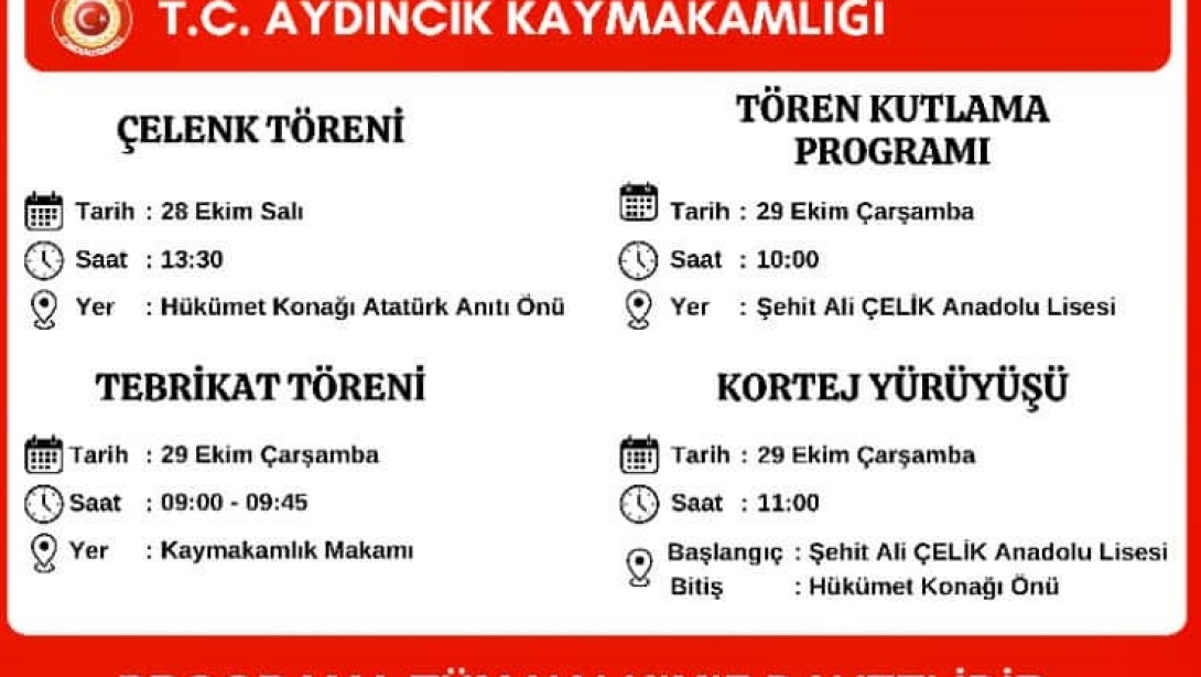 29.EKİM CUMHURİYET BAYRAMI PROĞRAMI